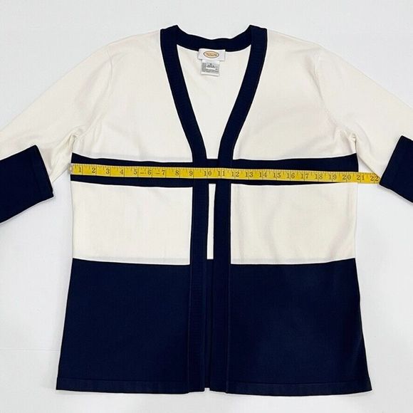 Vintage Talbots Open Front Cardigan Sweater Size M Blue Cream Nautical Preppy - Picture 7 of 8